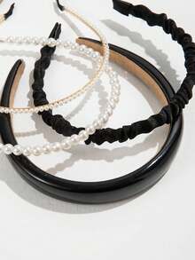 4pcs Của phụ nữ Thanh lịch & Retro Phong cách Pháp Trân châu & Da giả Băng đô - màu đen - Xem 3