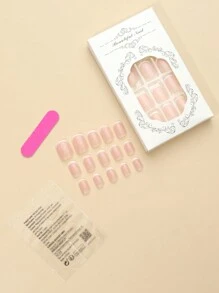 24Pcs For Daily Gatherings, Weddings, Birthdays, Parties, French Border, Summer Short Square, Press Type Nail Clips, Simple And Fashionable, Can Enhance Temperament. Wearing Nail Clips, 1Pc Nail Files+1 Piece Of Jelly Glue In A White Gift Box, Suitable For Girls' Commuting Wear Press On Nails Nail Supplies Nails - Multicolor - View 3