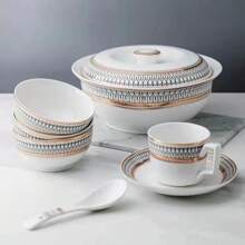 家居用金色陶瓷餐具套裝：歐式米飯碗和湯碗套裝 - 金色 - 查看 4