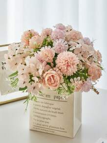 1 件人造花，假牡丹丝绣球花束装饰塑料康乃馨逼真插花婚礼装饰餐桌摆件，情人节，礼物 - 粉色 - 查看 5