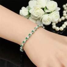 SeuSuk 1条时尚简约绿白相间立方氧化锆网球手链，适合日常佩戴，亦可作为派对饰品礼品。 - 新款 - 查看 3