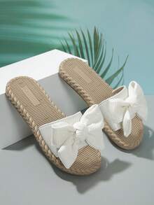 女士蝴蝶结装饰平底凉鞋，轻便夏季拖鞋，时尚舒适的女士沙滩鞋 - 白色 - 查看 7