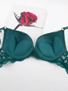 Damen Wäsche Set mit Spitzenprint, Push-Up BH mit rutschfesten Trägern um Sackbildung und Unterarmfett zu verhindern, ideal für Hochzeitskleider, Dessous