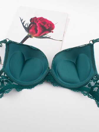 女士蕾丝图案内衣聚拢文胸，带防滑肩带，可防止下垂和腋下脂肪堆积，非常适合婚纱、内衣