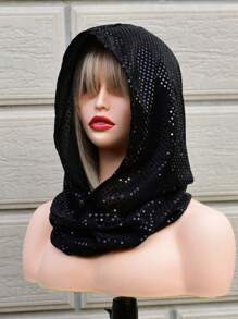 Sequined Hood Women's Hood Hooded Street Art From A Gold/Black Lurex Which Is Covered In Shiny Sequins Which Really Catch The Light Hooded Sense Of Mystery Halloween Valentine's Day