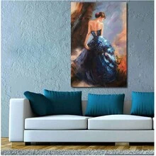 1入組無框跳舞女士油畫，穿著藍色裙子的吸引人的女舞者，掛在牆上裝飾 - 彩色 - 查看 4