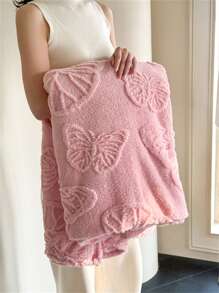1 Pièce Couverture En Flanelle Jacquard Papillon, Couverture En Peluche Douce Et Respectueuse De La Peau, Couverture Multifonctionnelle Pour Lit, Canapé, Extérieur, Bureau, Convient Pour L'hiver Et Toutes Les Saisons, Adaptée Pour Canapé, Lit, Chaise - Couverture Double Face
