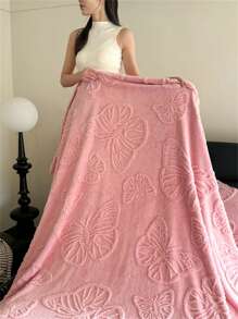 1 Pièce Couverture En Flanelle Jacquard Papillon, Couverture En Peluche Douce Et Respectueuse De La Peau, Couverture Multifonctionnelle Pour Lit, Canapé, Extérieur, Bureau, Convient Pour L'hiver Et Toutes Les Saisons, Adaptée Pour Canapé, Lit, Chaise - Couverture Double Face