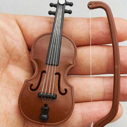 Mini Violin Model Miniature Toy, Bow And Case - Perfect Mini Musical Instrument For Dollhouse Decoration And Collectors Mini Miniature World Violin Music Instrument Scene Model Shooting Props, Vintage Imitation Violin, Family Toys