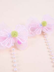 2pcs Children's Floral Braided Hair Clips With Pearl & Tassel Decor Hair Accessories For Baby Girls And Little Girls