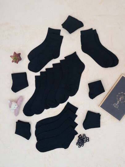 12 Pares de Calcetines De Tubo Medio Para mujer De Color Negro,Calcetines Desodorantes, Sudorosos Y Transpirables,Para Ocio, Negocios, Deportes