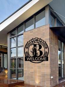 Personalized Classic Metal Welcome Sign, Metal Wall Art, Housewarming Gift, Wedding Gift, Door Hanger, Initial Wall Name Diy Decoration, Flower Vows Letter Combination Sign,Home Decor ,Room Decor,Wall Decor - Black - View 2