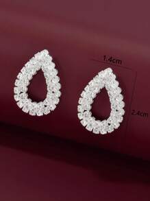 1 Pair Of Fashionable, Elegant And Exquisite New Geometric Drop-Shaped Bottomless Rhinestone Stud Earrings For Ladies And Girls Daily Casual Birthday Gift Party