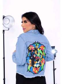 Women Jackets - 淺色水洗藍 - 查看 2