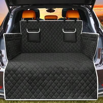 600D Oxford Cloth Pet Car Seat Cover & Trunk Mat, Grey Trim, Fits Most SUVs, With 2 Storage Pockets