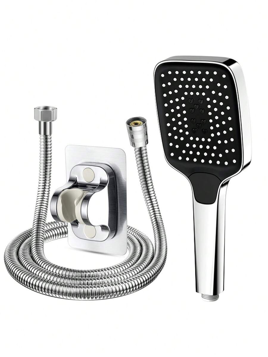 3pcs Set,High Pressure Handheld Shower Head, 3 Spray Setting Shower ,With 1.5m Shower Hose Adhesive Bracket Bathroom Bathroom Accessories Bathroom Tools - Silver - View 1