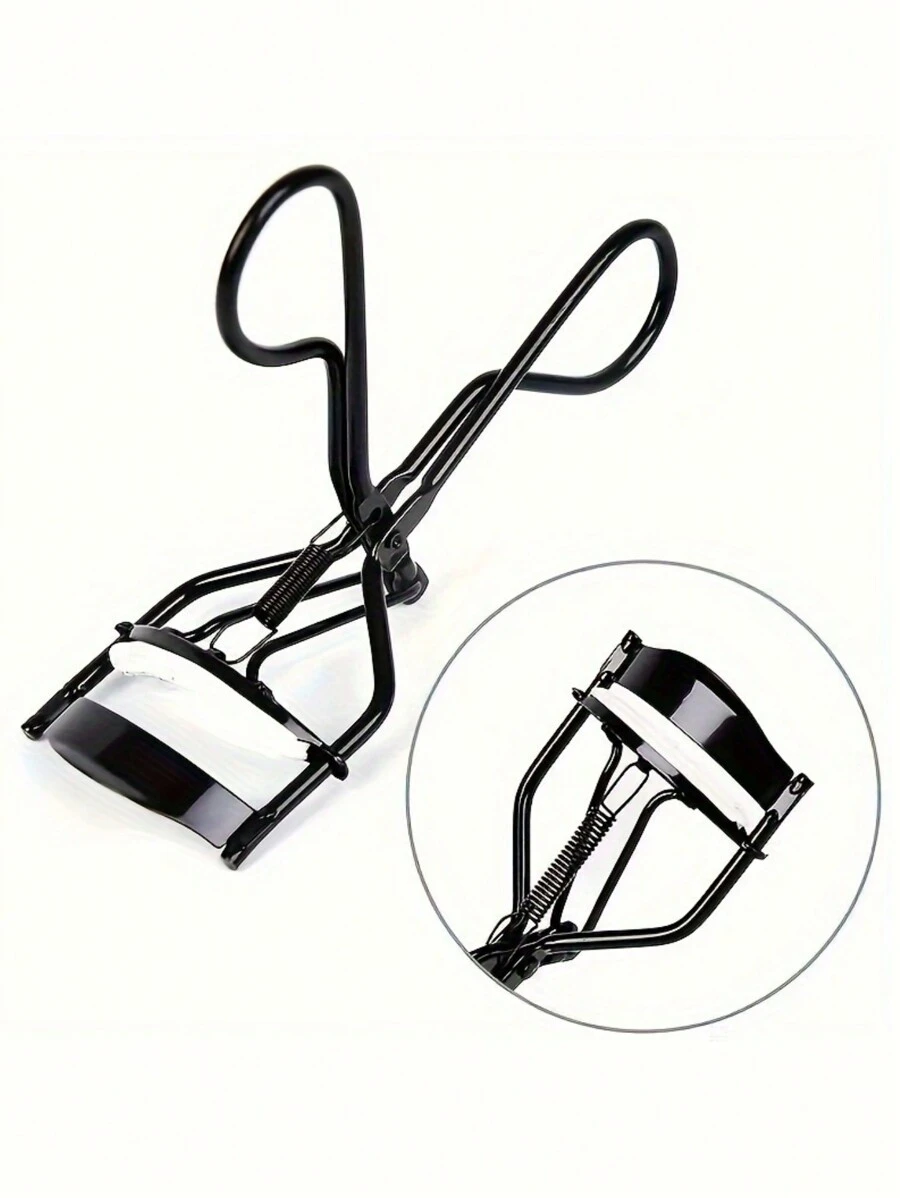 1pc Black Stainless Steel Lash Curler With Spring Handle