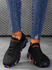 女士透气轻便减震运动鞋 - 舒适四季休闲系带鞋，弹性面料，低帮款式