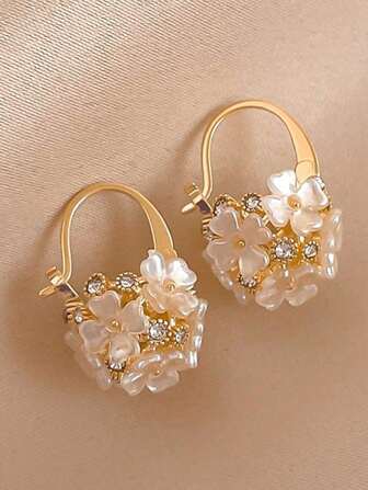 1pair Luxury Shell Flower Ball Earrings For Women That Can Be Worn Daily Valentines,Mom,Mother,Mother's Day,Gift