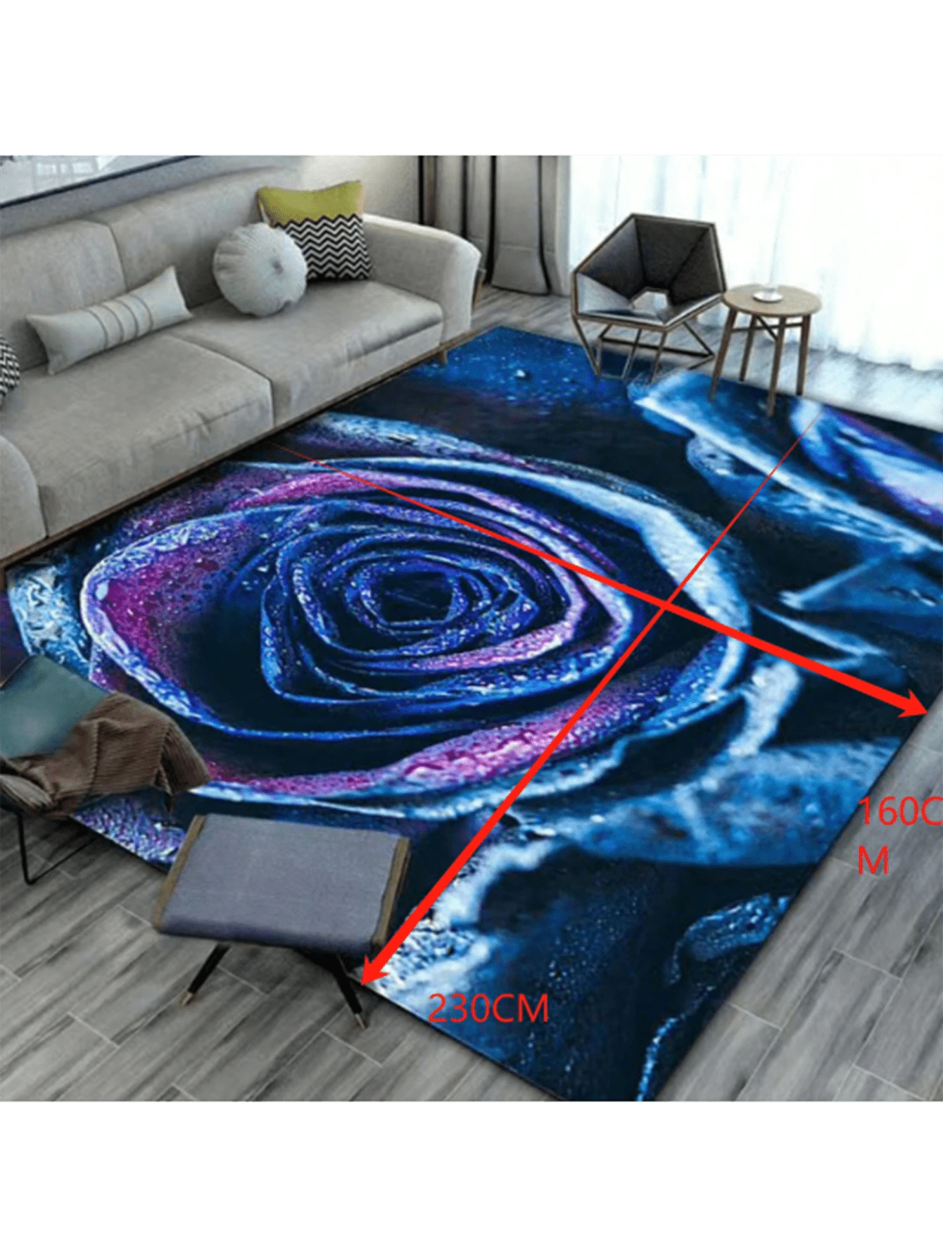 Tapis De Salon Bleu Foncé Floral Folk 160x230 Cm - Antidérapant Et Doux