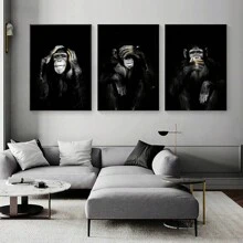 3pcs/Set Unframed Animal Canvas Printed Posters, Funny Gorilla Canvas Wall Art For Living Room, Bedroom, Bathroom, Office, Hallway Wall Decoration Gifts Birthday Graduation - Multicolor - View 1