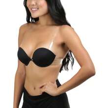 Women's Padded V-Neck Convertible Strap Push Up Bras - 透明肩帶 - 黑色 - 查看 3