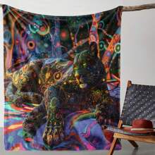 1入組印花絨毛毯,溫暖舒適,適用於沙發床車辦公室露營和旅行,四季適用的禮物毯 - 彩色 - 查看 4