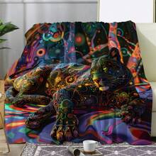 1入組印花絨毛毯,溫暖舒適,適用於沙發床車辦公室露營和旅行,四季適用的禮物毯 - 彩色 - 查看 1