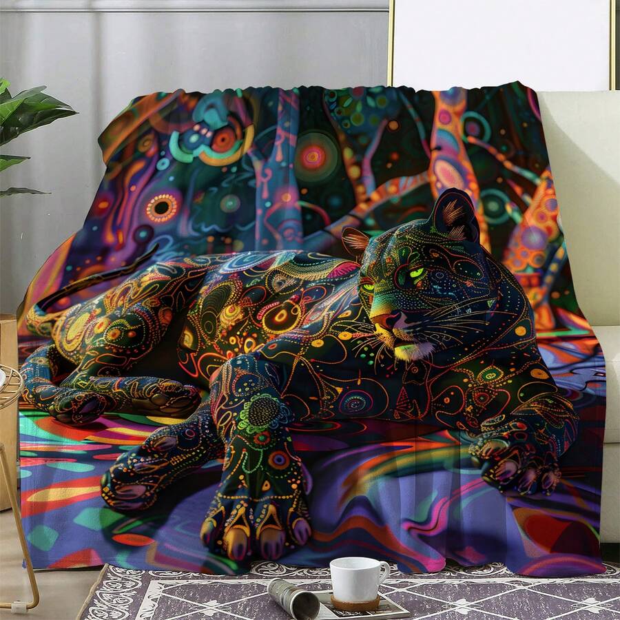 1入組印花絨毛毯,溫暖舒適,適用於沙發床車辦公室露營和旅行,四季適用的禮物毯 - 彩色 - 查看 1