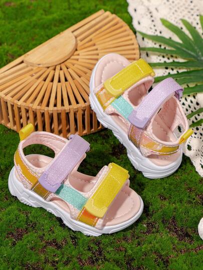 Girls' Summer Colorful Fashionable Double Straps Princess Sandals, Beach Shoes Soft Anti-Slip Bottom, Suitable For 1-6 Years Old Baby Girls