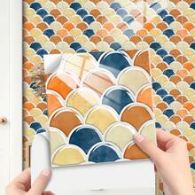 1set/10pcs Modern Style Blue-Green Ombre Wave Pattern Ceramic Tile Sticker, Fresh And Healing Colors, For Kitchen, Bathroom, Cabinet, Wall Decoration, Bar, Waterproof And Removable, Easy To Install