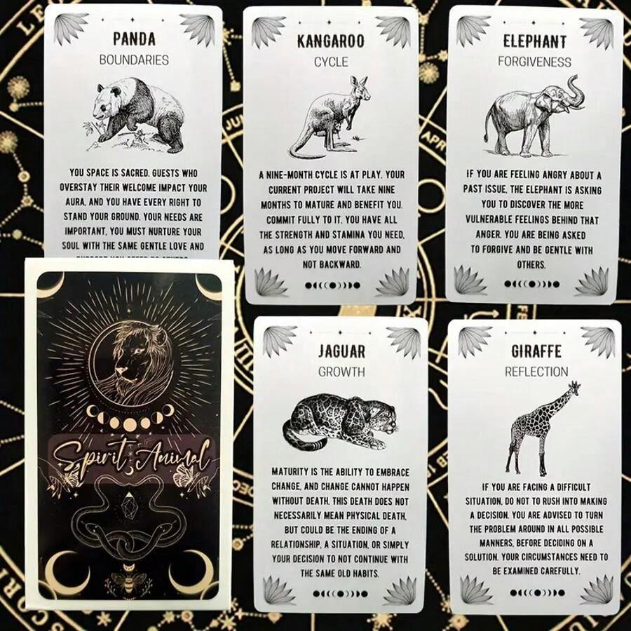 一套“内在智慧”54张动物灵性神谕卡，适用于占卜、游戏、聚会、互动、节日、创意礼物、家庭聚会、朋友聚会、度假旅行娱乐、情侣卡牌游戏 - Spirit Animal Oracle - 查看 1