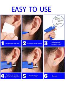 98PCS Pro Ear Body Nose Navel Lips Tongue Piercing Gun Machine Supply Tool Kit Set Ear Studs Reusable Healthy Safty Sterile Piercer