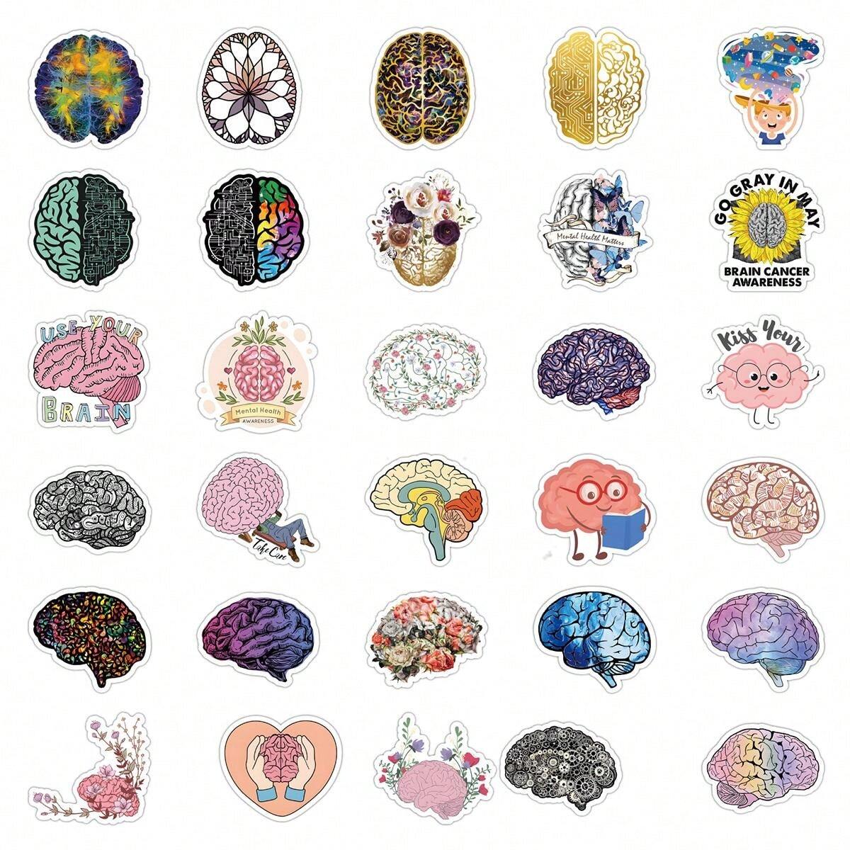 50 Pcs Brain Aesthetic Stickers Pack | Cool Graffiti Brain Stickers ...