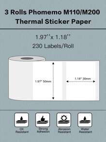 3 Rolls Thermal Label Paper, Square Labels, Standard Label Size, Multi-Purpose Labels, Self-Adhesive Thermal Printing Paper, Suitable For Clothing Tags, Price Tags, Category Labels, Packaging Stickers, Shipping Labels, Product Labels, Ingredient Labels, Gift Labels, Document Labels. - White - View 4
