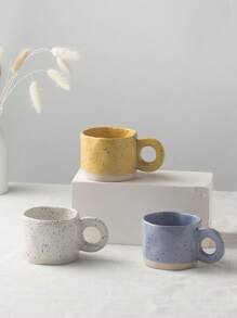 1 pieza Taza de cerámica de 260ml con diseño de salpicaduras de tinta, taza de café asimétrica blanca estilo Ins, linda taza de agua para el desayuno, regalo de vacaciones de vuelta al colegio - Blanco - Ver 6