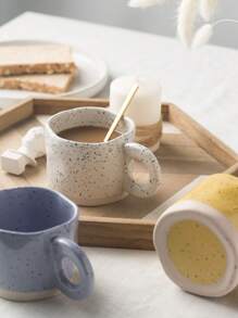 1 pieza Taza de cerámica de 260ml con diseño de salpicaduras de tinta, taza de café asimétrica blanca estilo Ins, linda taza de agua para el desayuno, regalo de vacaciones de vuelta al colegio - Blanco - Ver 3