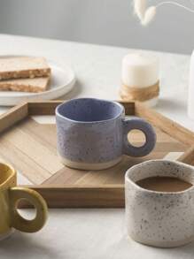 1 pieza Taza de cerámica de 260ml con diseño de salpicaduras de tinta, taza de café asimétrica blanca estilo Ins, linda taza de agua para el desayuno, regalo de vacaciones de vuelta al colegio - Blanco - Ver 4