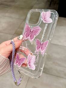 夏季新款透明紫蝴蝶 TPU 手機殼，具有防震和矽膠繩保護 - 紫色 - 查看 3