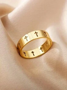1 Stück neuer geometrischer Ausschnitt Edelstahlring, Unisex Alltagskleidung