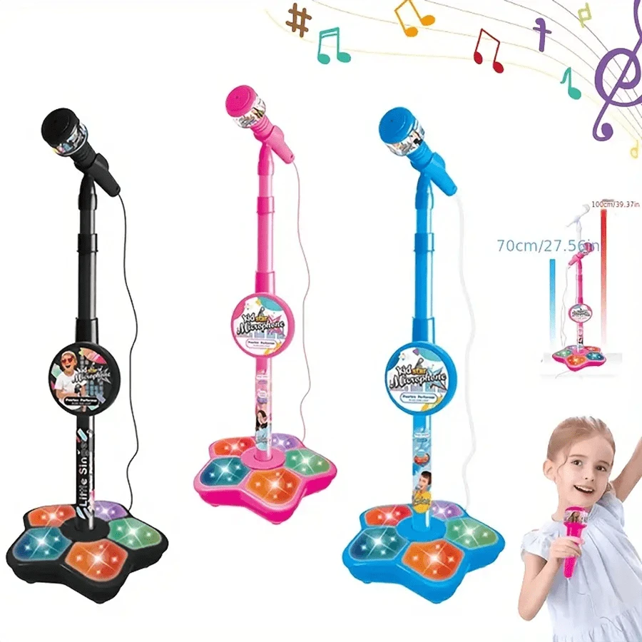 Microphone With Stand - Karaoke Song Instrument Toy, For Brain Training And Education - Birthday Gift - Multicolor - View 1