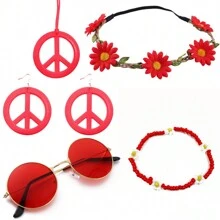 6 Stück Hippie Kostüm Accessoires Set, Boho Friedenszeichen Gänseblümchen 60er 70er Jahre Party Geschenke Dekorationen für groovige Party Halloween