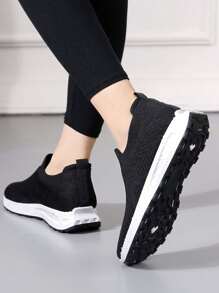 女士透气舒适休闲鞋，时尚百搭运动鞋，春季 - 黑色 - 查看 3