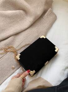 1 buc. Geantă de umăr cu lanț în formă de cutie, cu cusături din catifea, cer înstelat, cu broderie la modă de stele și luni, cadou de sărbătoare, geantă pentru femei la modă stele goale