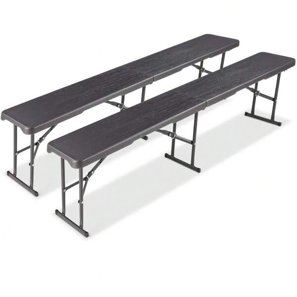 2er Set Bierbank Klappbar,Klappbank Garten,Faltbank Camping mit Tragegriff,Faltbare Campingbank 180cm,Bierzeltbank belastbar bis 500kg,Partybank aus HDPE Kunststoff & Stahlgestell,Gartenbank,HolzOptik