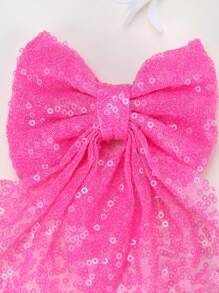 1pc Sequin Mesh Hair Bows For Girls Bow Hair Clip, Sparkling Two Loop Trailing Duckbill Clip, Fashionable Hair Barrette Suitable For Parties And Daily Occasions, Hairpins Teens Hair Accessories - Pink - View 2