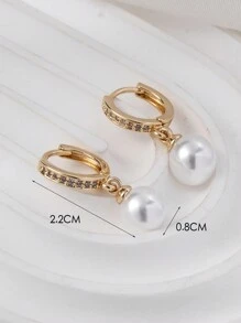 1 对时尚简约百搭金银锆石仿珍珠巴洛克珍珠女士环形耳环，奢华高端精致优雅珠宝，婚礼，派对，礼物 - 金黃色 - 查看 8