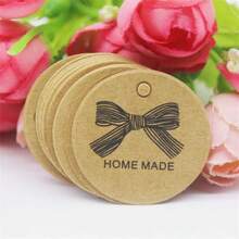100pcs+100strings 3cm Round Kraft Paper Printed Gift Tags With Strings For Handmade, Wedding, Baking - Kraft Paper Round 3cm Label - View 66