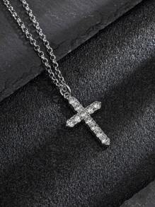 1入組時尚中性十字吊墜項鍊特色水鑽,簡約風和多用途每天配件適合男人及女人 - 銀色 - 查看 5