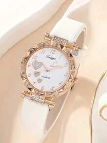 1pc Minimalist Fashionable Diamond-Studded Leather Watch With 4 Bracelets Set